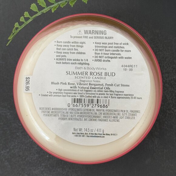 BBW Summer Rose Bud Bath & Body Works 3 Wick Candle - Picture 10 of 10